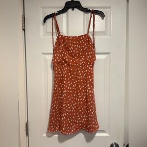 Rust Orange Spaghetti Strap Dress with White Print